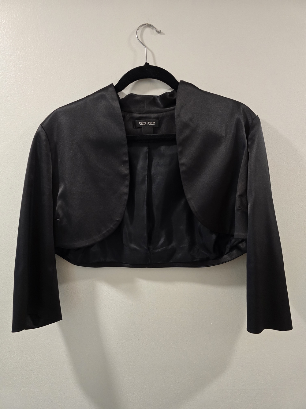 White House Black Market Black Satin Cropped Bolero Jacket - Size 10